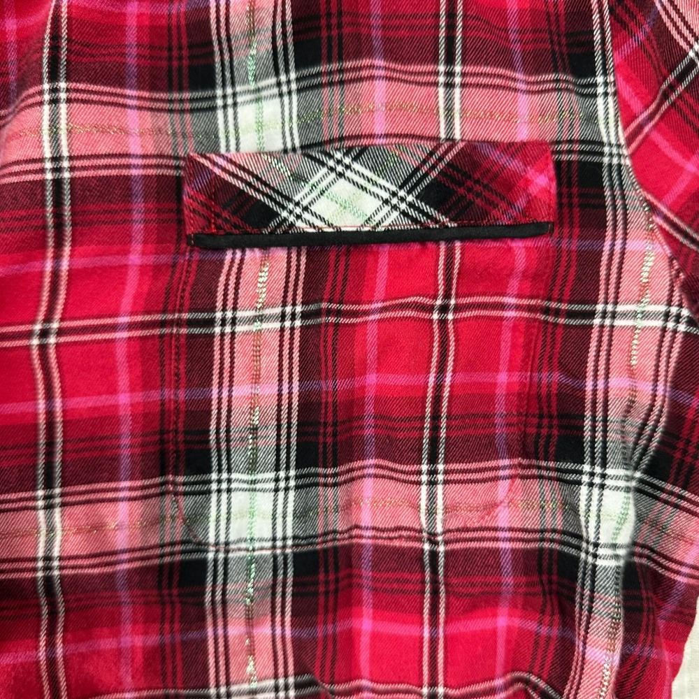 VICTORIA'S SECRET size L Red Pink & Plaid Flannel Romper 1 Pc belted Pajamas - Picture 6 of 11